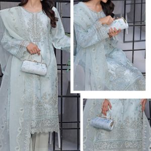 Dressline Organza Embroidered Suit with Matching Clutch