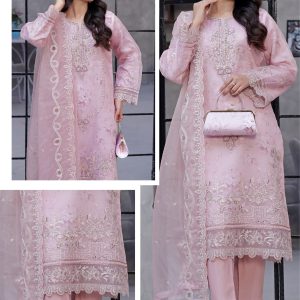 Dressline Organza Embroidered Suit with Matching Clutch