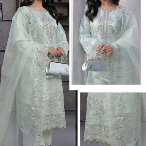 Dressline Organza Embroidered Suit with Matching Clutch